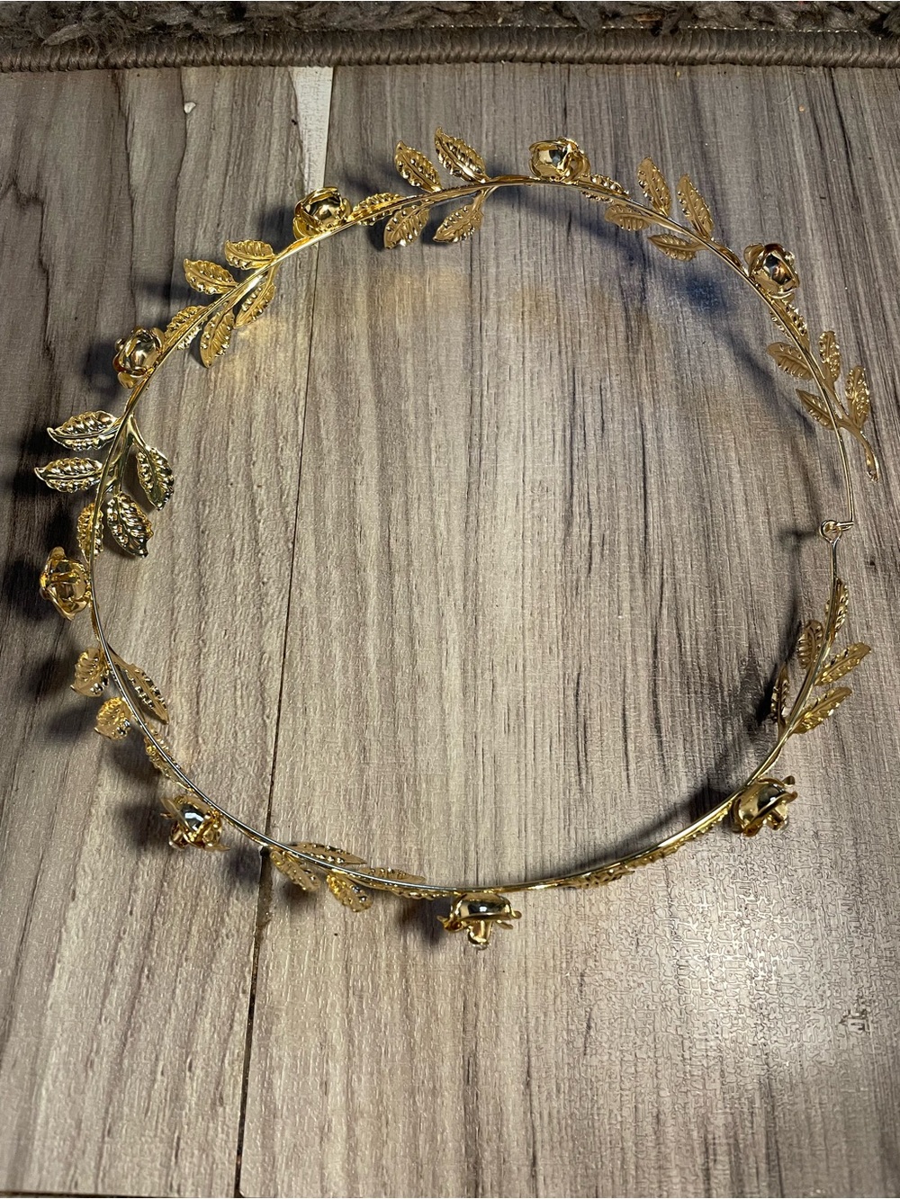 Gold Leaf and Rose Wire Headband - Elegant Womens Hair Accessory
